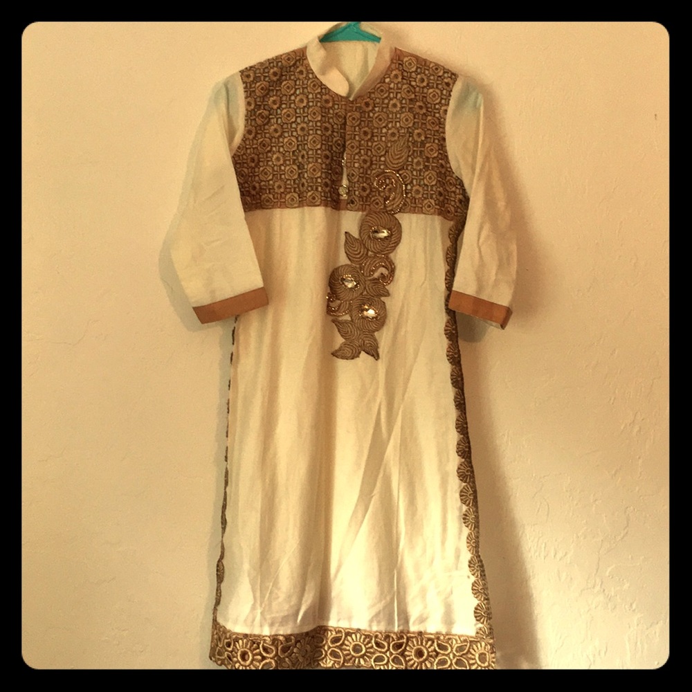 Linen and gold brocade tunic
